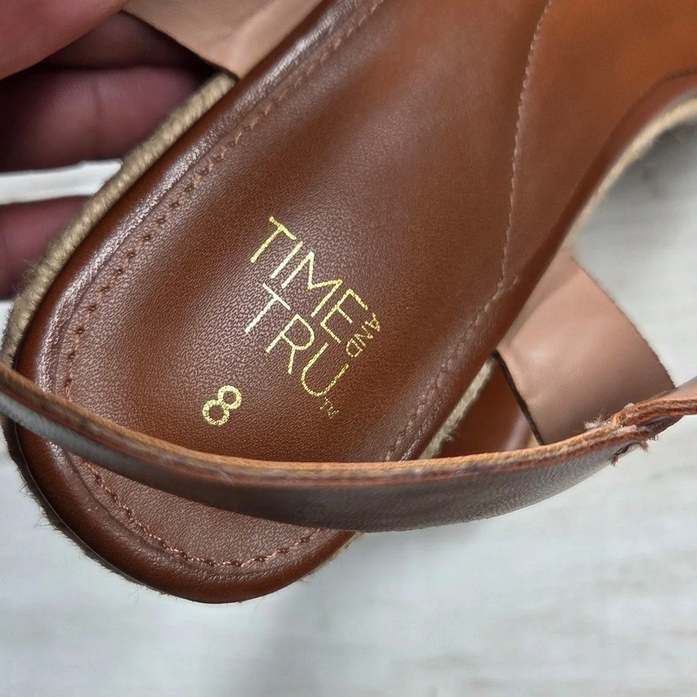 Time and Tru Espadrille Platform Wedge Sandals Women 8 Brown Knotted Ankle Strap